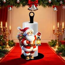 1pc Kitchen Paper Towel Holder, Desktop Countertop Roll Holder For Display And Storage, Fabric Storage Rack, Santa Claus Fun Design, Suitable For Kitchen, Bathroom, Living Room, Dining Room, Christmas Warm Decorative Ornament, No Installation Required - Multicolor - View 3