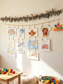 1pc Children's Art Display Wall Decor, Wooden Bead Garland With 34 Clips, Suitable For Newborn Essentials And Nursery - Multicolor - View 5