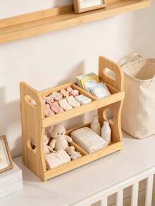 2-Tier Bamboo Baby Storage Rack, Portable Desktop Organizer, Multi-Functional Baby Diaper And Book Storage Rack - Multicolor - View 5