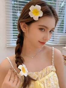 1/2pcs Textured Yellow Plumeria Hair Claw Clips, Elegant Hair Clips For Women, Suitable For Beach And Daily Wear - Yellow - View 4