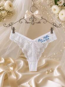 Personalized Lace Bridal Thong, Customized Mrs. Bridal Panties, Wedding Lingerie Keepsake - Multicolor - View 5