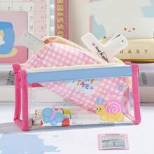 Triangle Star Grid Detachable Transparent Pencil Case, Girly Sticker Large Capacity Student Pencil Pouch, Canvas Visible Stationery Storage Bag For Middle And High School - Multicolor - View 3