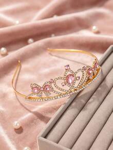1件女款時尚公主3D皇冠甜美奢華水鑽生日髮飾髮箍 - 44025粉色 - 查看 2