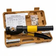 Pinza Ponchadora Hidraulica Crimpadora Profesional 6 Toneladas Presion Para Cable y Terminales Electricas Con Troqueles 8 Dados - Negro - Ver 3