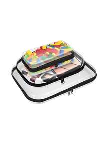 3pcs Transparent Zipper Storage Boxes With Lids - Portable Transparent Storage Boxes With Handles, Durable Travel And Electronic Product Storage, Multi-Size Storage Bags - Multicolor - View 7