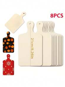 8pcs/4pcs/2pcs (21x11.8cm/8.26x4.64in) Wooden Mini Rectangular Paddle-Shaped Tray Boards With Hollow Design, 2mm/0.08in Thick, Suitable For DIY Thanksgiving, Christmas Home Decor - A - View 5