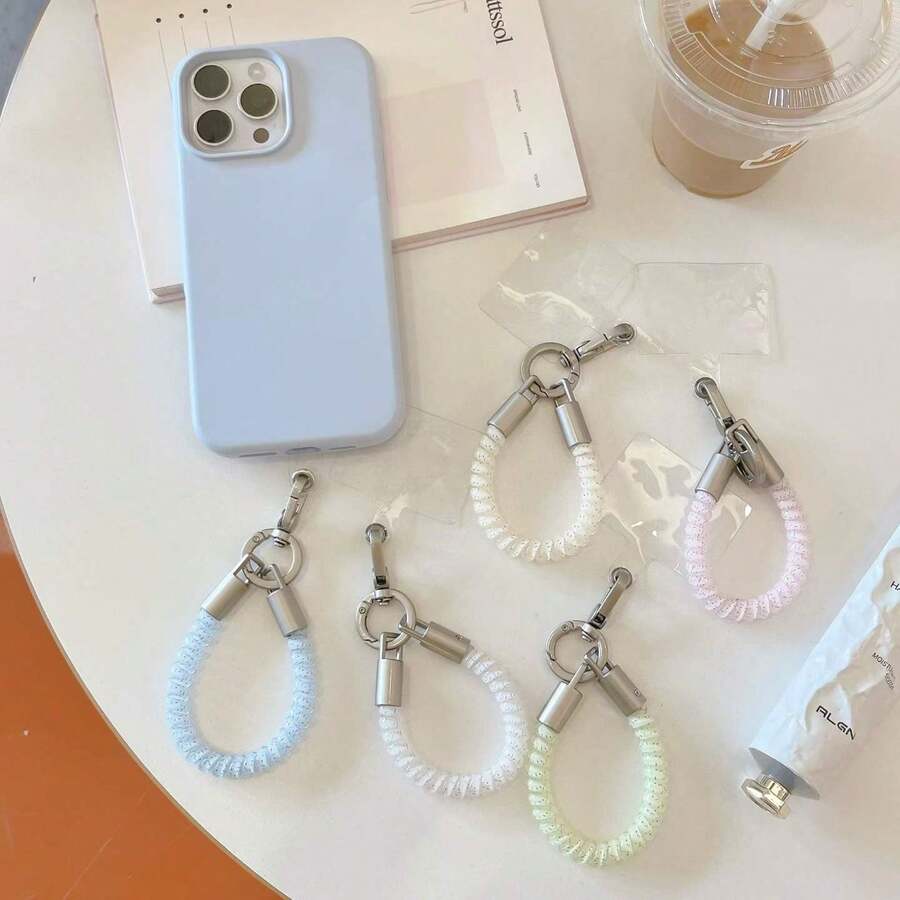 1件創意短款螺旋手機掛繩 彈性防丟防摔掛繩鑰匙圈 耳機吊飾 包包掛飾 - 彩色 - 查看 1