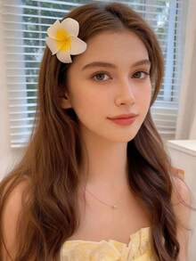 1/2pcs Textured Yellow Plumeria Hair Claw Clips, Elegant Hair Clips For Women, Suitable For Beach And Daily Wear - Yellow - View 6