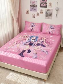 1pc K-POP Pattern Fitted Sheet, Mattress Protector, Bed Cover, Fitted Sheet, Wrinkle-Resistant, Breathable, Warm, Suitable For All Bed Sizes, Suitable For School Dormitory Bedding, Bedroom Decor, Bedding, (Pillow And Pillowcase Not Included), Machine Washable - Multicolor - View 6