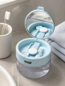 1/3pcs Full Function Dental Storage Box With Mirror And Drain Basket, Portable Cleaning Box, Denture Soaking Container, Travel Mouthguard Soaking Box, Portable Design, Suitable For Travel - Multi-color - View 7