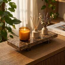 1pc Marble Pattern Rectangular Tray With Feet, Modern Bathroom Toiletries & Perfume Storage Tray, Coffee Table Decorative Tray, Vanity Organizer - White - View 3
