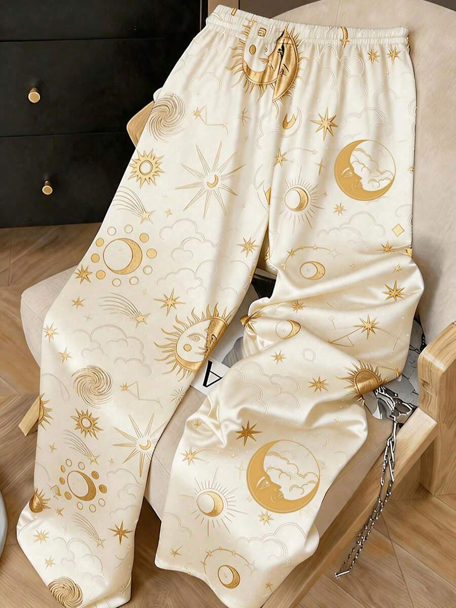 女款長版睡褲 春夏星空印花家居休閒長褲 - 彩色 - 查看 1