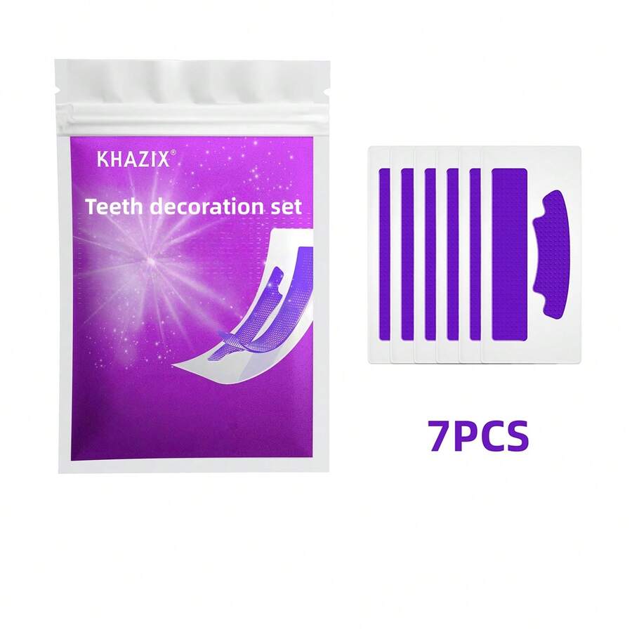 7pcs Tooth Decor Stickers Set, Gentle And Non-Irritating, Party Decoration, Holiday Costume, Suitable For Multiple Holidays, Dental, Teeth - 紫色 - 查看 1