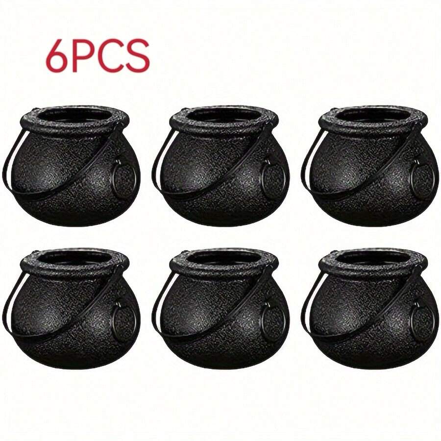[Mini Crucible Set] 6pcs Mini Crucible Water Bottles - Novelty Water Bottles - Halloween Black Crucible Stand - Witch's Crucible - Crucible Pot Party Gift - (Non-Food Contact), Outdoor Decoration, Room Decoration, Fun Gift - Multicolor - View 1