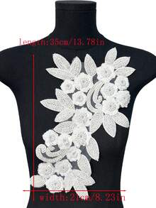 BNH1463 熱銷珠飾與水鑽貼花 DIY 手作手工藝材料，新款 3D 花卉蕾絲飾邊含亮片，適用於服飾與家居裝飾，寬度：21cm - 白色 - 查看 10