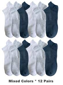 1/3/6 Pairs Men's Pure Cotton Premium Plus Size EU47-50 Low-Cut Short Socks, Elastic Support Invisible Sports Socks, Suitable For Sports Or Daily Wear - Multicolor - View 34