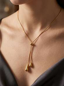 1pc Stainless Steel Retro Minimalist High-End Metallic Water Drop Pendant Necklace - Multicolor - View 2