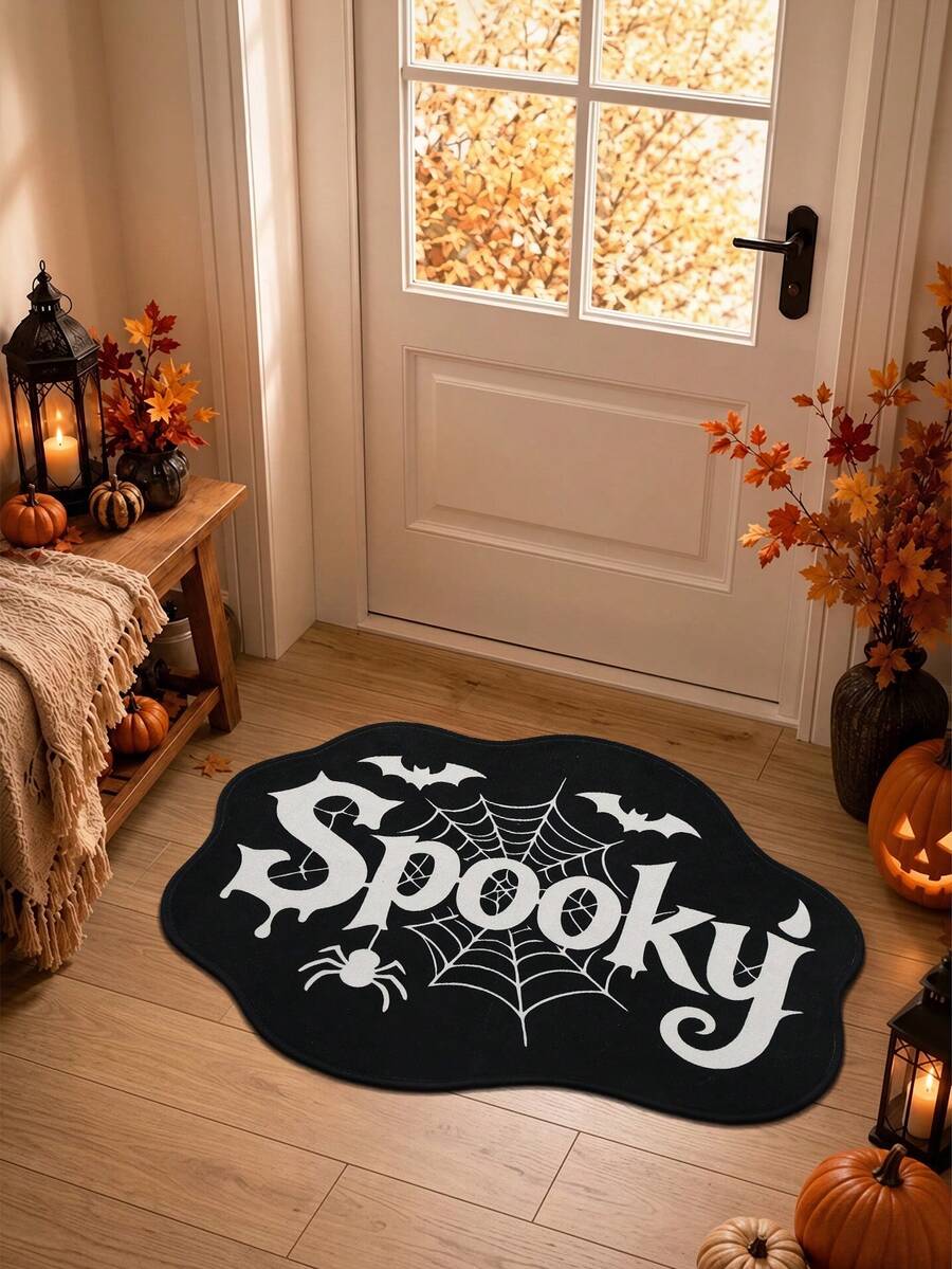 DAJIANG 1pc Halloween Horror Spider Web Bat Wave Welcome Doormat, Outdoor Carpet, Hallway Rug, Area Rug, TPR Backing Non-Slip Mat, Suitable For Bathroom, Indoor, Hallway, Bedroom, Living Room, Bedside, Machine Washable Easy Clean Entryway Mat Home Decor