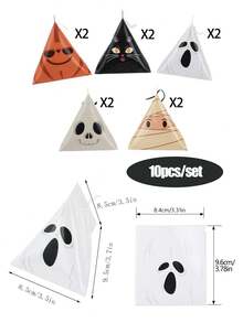 10pcs/Set Halloween Hanging Candy Boxes, 5 Designs Pumpkin, Ghost, Black Cat, Mummy & Skeleton Trick Or Treat Favor Boxes With Ribbon Handles For Kids Halloween Party Supplies - 5 Patterns - View 2