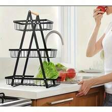 A-Shaped Multi-Layer Fruit And Vegetable Storage Rack, Hollow Iron Art Draining Fruit Basket, Home Dining Table Snack And Fruit Display Stand, Black And White Minimalist 3-Tier Fruit Basket, Portable Detachable Vegetable Storage Basket, Kitchen Countertop Tiered Storage Shelf, Hollow Mesh Design, Breathable And Draining, A-Shaped Stable Support, Anti-Tip, Tiered Design, Fits Various Sizes Of Fruit, Easy To Access - Multicolor - View 8