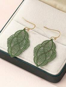 1 Pasang Anting-Anting Wanita Model Daun Berongga Gaya Bohemian, Cocok untuk Liburan dan Pemakaian Sehari-hari - daun - View 4