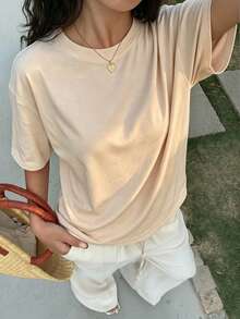 3pcs/Set Women's Round Neck Short Sleeve T-Shirt, Summer New Fashion Solid Color Casual Versatile Loose Top - Multicolor - View 2