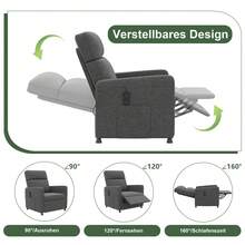 Devoko Adjustable Recliner With Reclining Function, Remote Control, Infinitely Adjustable Backrest And Footrest, Side Pocket, Polyester Fiber, Gray/Dark Gray/Black - Grey Linen - View 9