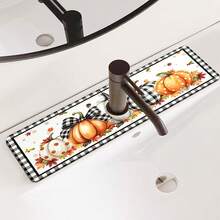 1pc Thanksgiving Multi-Color Pumpkin Design, Non-Slip Faucet Drain Mat, Suitable For Kitchen, Bathroom Sink, Countertop, Drain Mat, Diatomaceous Earth Basin, Cuttable Quick-Dry Mat - Multicolor - View 3