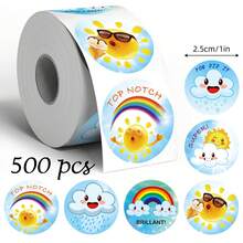 500pcs Cartoon Weather Small Round Stickers, 1 Inch Diameter, 2 Styles Available, Cute Hand-Drawn Sun, Cloud, Star, Moon, Rainbow Cartoon Images, Sealing Labels For Envelopes, Magazines, Phone Cases, Water Bottles, Computers, Helmets, Scrapbooks, DIY Decoration, Holiday Party Gift Wrapping, PVC Self-Adhesive Seal Stickers, Back To School - Multicolor - View 9