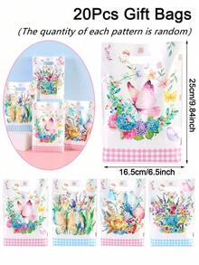 10/20/50入 蝴蝶鬱金香圖案禮品袋，彩色花卉塑膠慶典袋，多用途禮品包裝用品，適用家庭聚會、生日、婚禮 - 彩色 - 查看 10