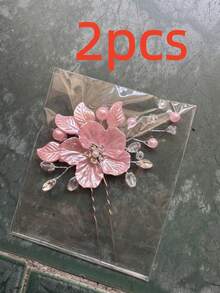 1 pieza Clip para el cabello floral rosa hecho a mano con pedrería para mujer, accesorio de adorno para el cabello para vestirse en Año Nuevo - Rosa - Ver 7