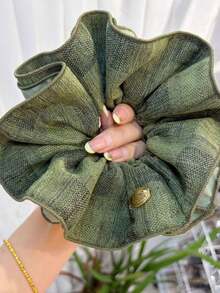 Korean Style Mist Forest Green Scrunchie, Niche Design Hair Tie For Ponytail, High Aesthetic Hair Band - Green - View 6