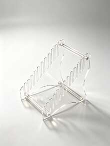 1pc Acrylic Vinyl Record Holder, Transparent Acrylic Record Display Stand, Multi-Slot Acrylic Vinyl Record Holder, Curved Acrylic Record Holder, Vinyl Record Storage Display Stand, Desktop Acrylic Record Storage Rack, Multi-Purpose Acrylic Display Stand (Records And Signs) - White - View 2