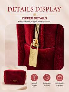 YSL Velvet Red Makeup Bag, Sold Individually, Soft Fabric With Smooth Zipper, Perfect For Storing Cosmetics, Suitable For Travel And Daily Use - Red - View 7