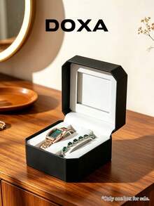 DOXA 黑色幾何翻蓋雙層珠寶收納盒，附加厚內襯與格欄分隔，奢華生日週年禮品盒 - 黑色 - 查看 2