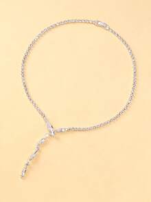 outingfit 1pc 14K Rhinestone Vine Necklace For Women, Designer Neck Chain, Horse Eye Pendant Accessory, Suitable For Mother's Day Gift And Daily Wear - Silver - View 2