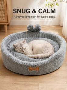 1pc Grey Floral Oval Pet Bed, Soft Thickened Washable Cushion With High Edges And Non-Slip Base, Indoor Sleeping Nest For Dogs, Cats, Puppies, Kittens And Small To Medium Pets, Comfortable Home Bedding, Suitable For Daily Rest, Christmas Gift For Pet Owners - Grey - View 7