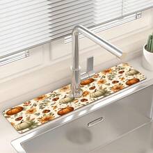 1pc Thanksgiving Multi-Color Pumpkin Pattern Rubber Faucet Splash Guard, Bathroom Faucet Splash Mat, Mud Guard, Moisture-Proof Non-Slip Faucet Pad, Kitchen Countertop Accessory. Protect Your Kitchen Countertop. - Multicolor - View 5