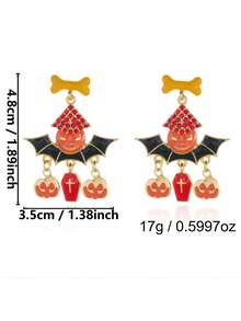 1 Pasang Anting-Anting Rumbai Hantu Halloween Desain Kreatif, Tulang , Kelelawar, dan Berlian Imitasi, Pilihan Hadiah Sempurna - MultiWarna - View 4