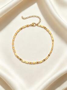 1pc Slim Simple Anklet,Single Shiny Flat‑Link Chain Design,Sparkle Metal Flat Chain,Minimalist Jewelry Women Daily Gathering Holiday Gift‑Giving - Anklets - View 6