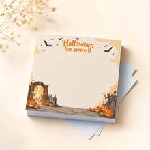 2/4pcs "Halloween Has Arrived" Square Blank Sticky Note Pads, Retro Cemetery Gate Pumpkin Lantern Bat Tombstone Spooky Autumn Border Design Neutral Beige, Aesthetic Fall Desk Stationery Accessories For Office School Planner Scrapbook, Halloween Gift Room Decor Home Decor Halloween Decor - one-size - View 7