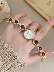 1pc Women's Gold/Green Watch, Minimalist New Small Dial, Elegant Fashion Versatile, Quartz Watch, Suitable For Daily Wear - Gold - View 2