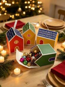 12/24pcs Christmas House Gift Boxes With Stickers Christmas Advent Countdown Box Gift Boxes To Fill Colorful House Shape Gift Wrapping Box Treat Boxes For Holiday Xmas Party Favors - Multicolor - View 5