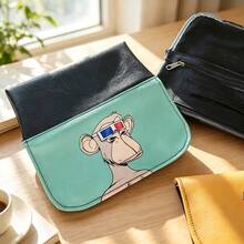 1PC Street Style Bored Ape Smoking Accessories Clutch Bag, 6 Colors PU Leather Flexible & Durable, Layered Storage Design With Zipper Compartments And Card Slots, Macaron Base Colors With Quirky Ape Pattern, Portable Pocket-Sized Universal - 1PC - View 1
