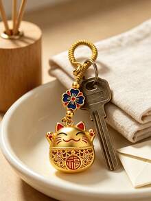 1pc Woven Hollow Lucky Cat Keychain, Chinese Style Peace Pendant, Suitable For Bags And Cars, Vintage Bohemian Style Accessory, Perfect For Women's Holiday, Anniversary And Thanksgiving Gifts - Multicolor - View 4