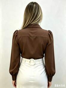 Women's Dress Shirt With Buttons, Long Sleeves,  Fashion, Super Fast Shipping! - 鏽棕色 - 查看 2