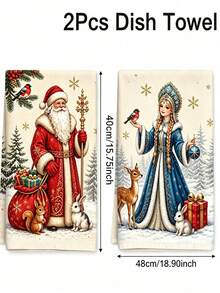 2pcs Christmas Santa & Snow Girl Decorative Towels, Merry Christmas Hand Towels, Dish Cloths, Water Absorbent Towels, Christmas Kitchen Supplies, Christmas Table Decor, Christmas Gifts, Housewarming Gifts, Home Decor, Kitchen Supplies, Christmas Eve Decor, Christmas Room Decor, Christmas Party Supplies, Winter Decor, Party Favors, Christmas Party Decor, 2027 New Year Decor, Christmas Decor, New Year Gifts, Xmas Decor - Santa Claus and Snow Maiden - View 9