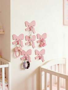 6Pcs Girls Pink Bow Self Adhesive Hooks, Punch-Free Hair Accessories Storage Hooks For Baby Nursery - Multicolor - View 2