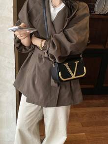 SHIMEINI 1pc New Fashion V-Buckle Shoulder Crossbody Bag, Premium Structured Hard Shell Bag, Suitable For Women's Daily Use, Work Commute, Vacation Travel, Holiday, Party, Shopping, Gift - Black - View 3