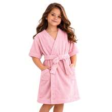 Soft Touch Roupão Infantil Menino Menina Atoalhado Microfibra Felpudo Unissex Pós Banho Piscina Praia Absorvente - Rosa Bebê - Visão 7
